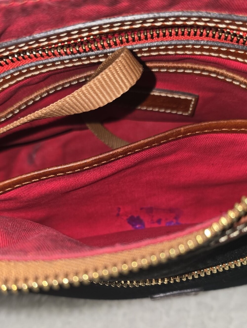 Dooney & Bourke Black Suede Shoulder Bag with Brown Leather Trim - Picture 9 of 14